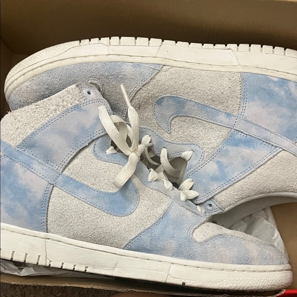Blue and White High-Top Sneakers